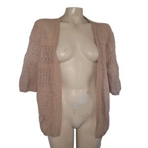 APT 9 Open Front Knit Cardigan Sweater Beige Crochet Lace Trim XL‎ lightweight